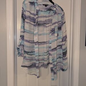 Zac & Rachel Striped Watercolor Button-Up Blouse in Light Blue & Lavender